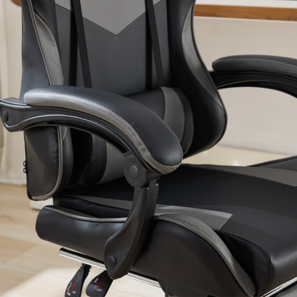 Gaming Stuhl Racing Design, 155° Liegefunktion, Fußstütze, Lendenmassage, Schwarz-Grau