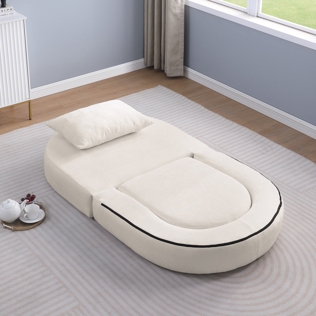 Modulares Sofa-Set Frottee (Terry Cloth), Sektionssofa Minimalistisch, Wohnzimmer Couchgarnitur, Umkehrbar, Beige