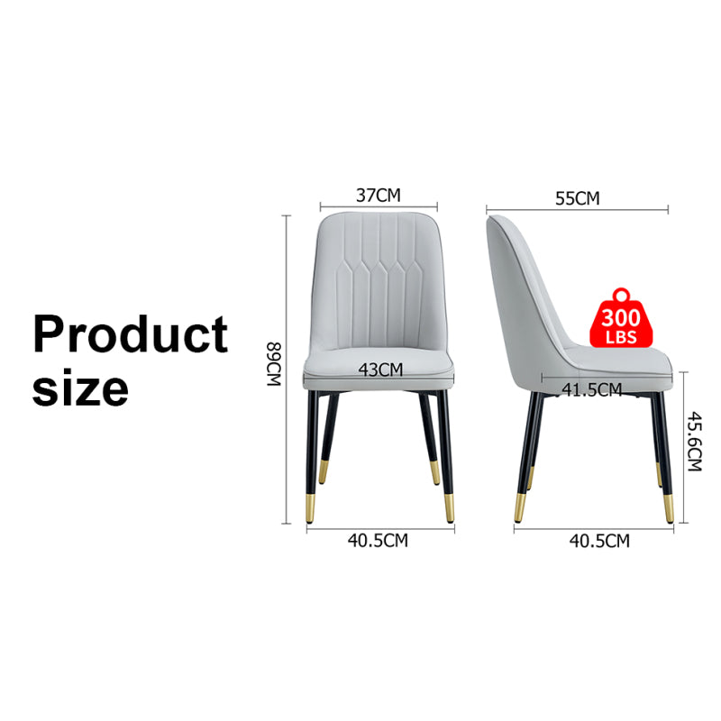 2-Stück-Paket-Stuhl, moderner hellgrauer Essstuhl mit PU-Leder-Rückenpolster und schwarzen Metallbeinen