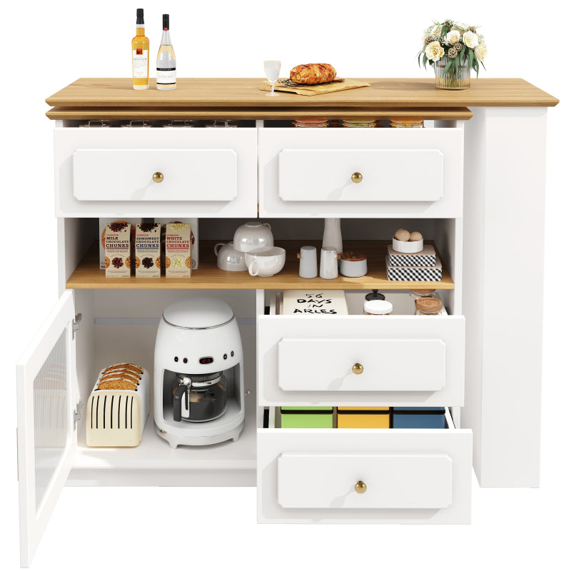 Hochtisch Kücheninsel  Bistro Table (125-181×39×104.5cm) , 360° drehbare Essbar, weiß