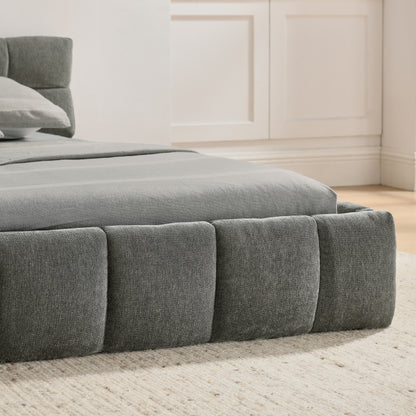 Doppelbett 140*200 cm, Bett mit seidig weichem Chenille - Bezug, quadratischem Steppdesign, Dark Gray (ohne Matratze)