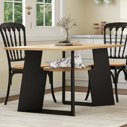 Haustierfreundlicher Esszimmer-Küchentisch mit Haustierbereich & Ablagebrettchen, rechteckig für 6 Personen (130×85×75 cm), Naturholz-Schwarz Mix