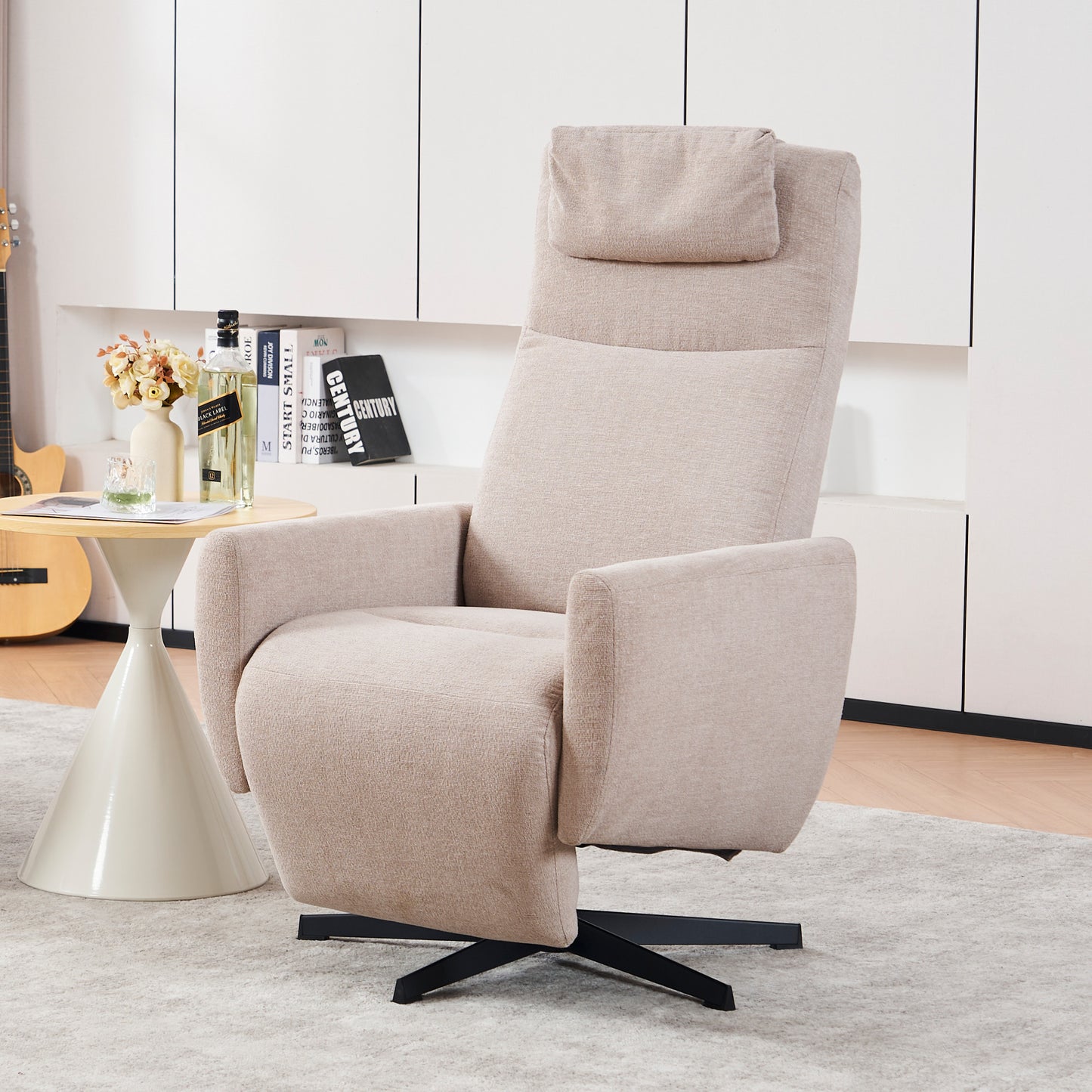 Bequemer Relaxsessel mit Liegefunktion – Chenille Fernsehsessel mit Fußstütze, drehbarer Stillsessel & Loungesessel für Wohnzimmer, modernes Sofa, Grau