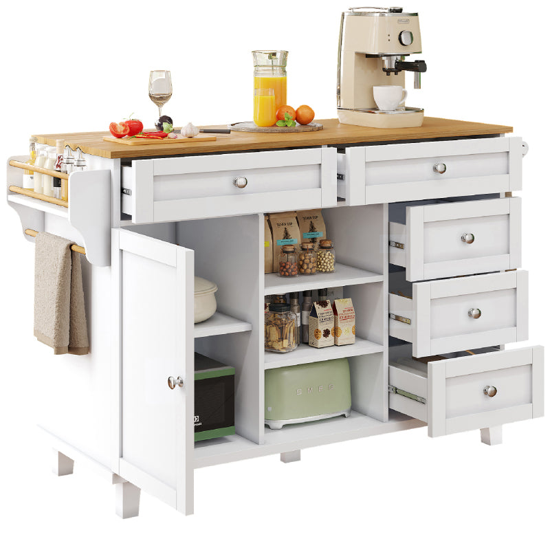 Speisewagen (134 x 46 x 92 cm), moderner und einfacher weißer Speisewagen, kombiniertes Schubladen-Aufbewahrungsschrank-Design, mobiles und festes Dual-Use-Design, geeignet für Privat- und Gewerbeküch