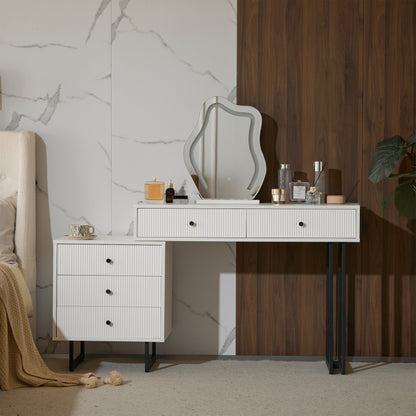 Schminktisch, Kosmetiktisch-Set mit Spiegel und Beleuchtung, ausziehbare Tischplatte, 3-farbige LED-Beleuchtung, Maße: B100/H76/T40 cm (ohne Hocker)