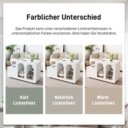 Beistellschrank mit Rollen, vielseitiger Aufbewahrungswagen für Wohnzimmer, Esszimmer und Schlafzimmer, Weißer