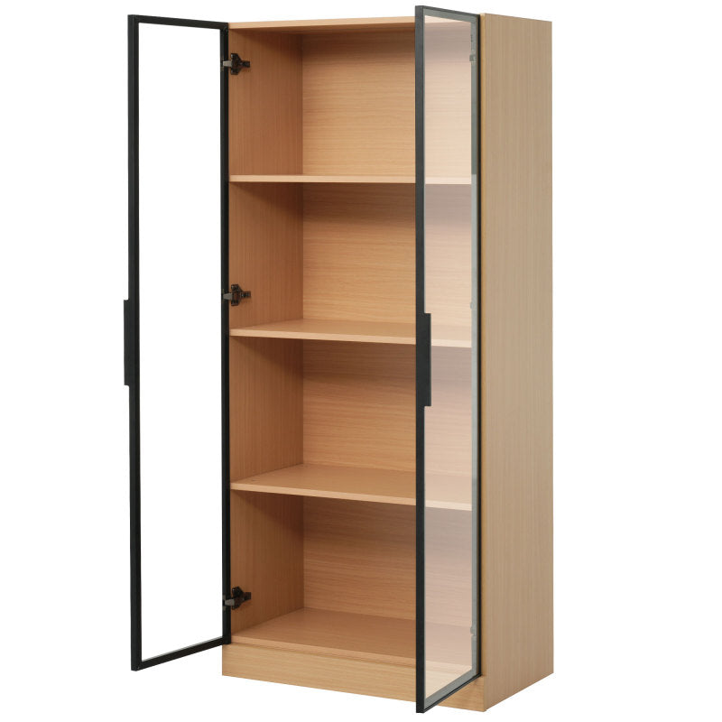Glasvitrine, Eiche-Optik, 70×40×160 cm: LED-beleuchteter Vitrinenschrank mit gehärtetem Glas und Einlegeböden, ideal für Sammlungen, Bücher und Wein.