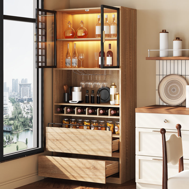 Badezimmerschrank,Spirituosenschrank,Vitrine Vitrinenschrank mit Glastüren und Beleuchtung 180 CM