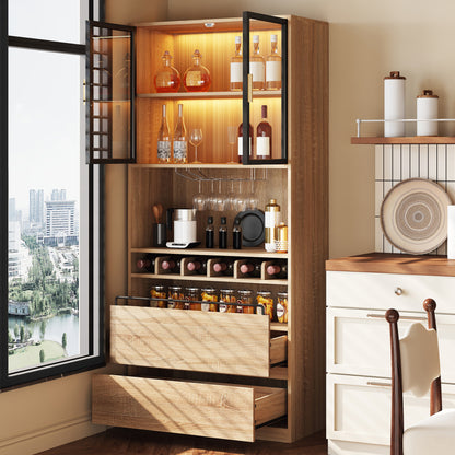 Badezimmerschrank,Spirituosenschrank,Vitrine Vitrinenschrank mit Glastüren und Beleuchtung 180 CM
