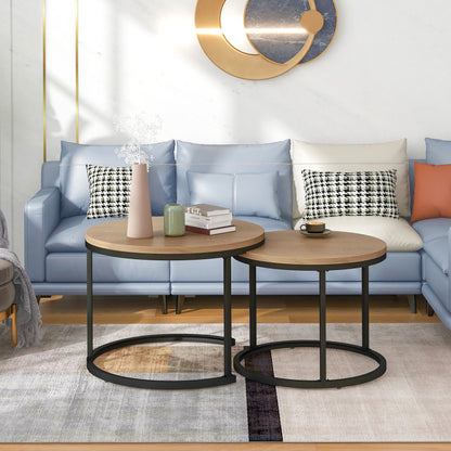 Runder Couchtisch 2er Set Satz Couchtisch Wohnzimmer Runder geschachtelter Beistelltisch 2 Runder Beistelltisch(Eiche)