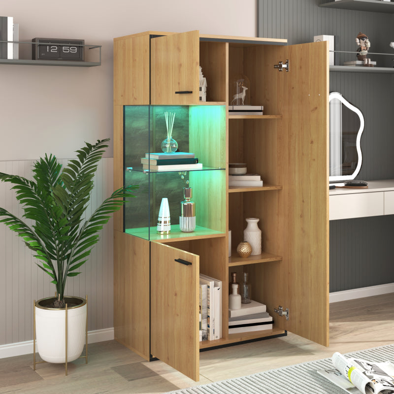 Moderne Vitrine mit LED-Beleuchtung - 150Hcm - Glastür, Mehrzweckregale, 15 Farboptionen, Großer Stauraum, Glasboden, Schaukasten, Präsentationsmöbel, Schrank mit Beleuchtung,Möbel mit Glastür