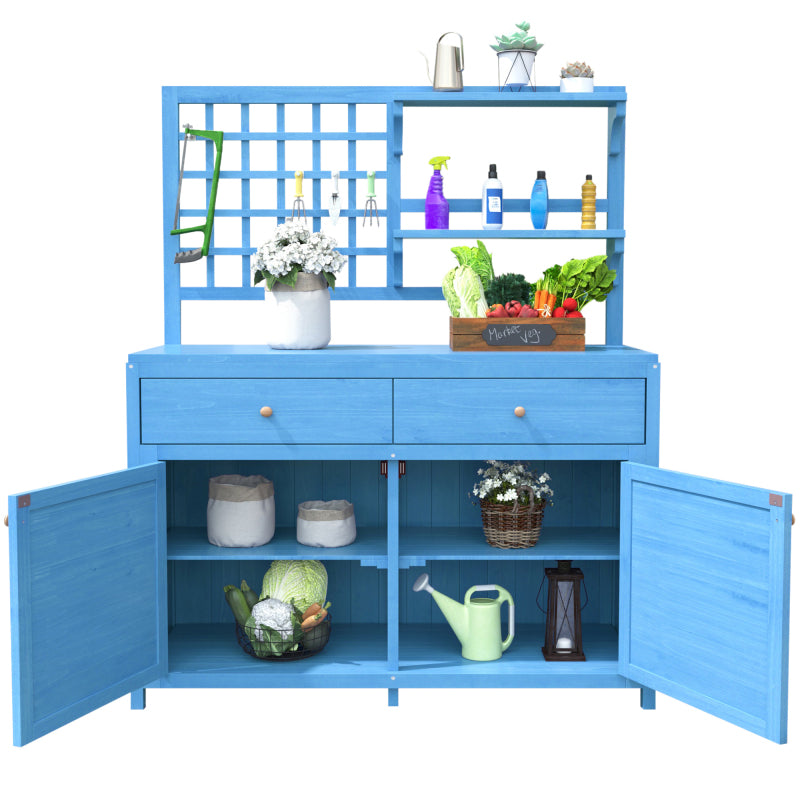 Holz Gartenschrank,Gartenschrank mit Regalen  Outdoor Schrank, Gartenschrank Geräteschuppen Terrassenschrank, Balkonschrank, Gerätehaus, Garten Möbel, Blau