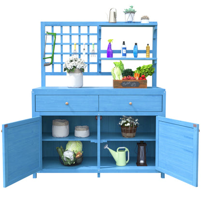 Holz Gartenschrank,Gartenschrank mit Regalen  Outdoor Schrank, Gartenschrank Geräteschuppen Terrassenschrank, Balkonschrank, Gerätehaus, Garten Möbel, Blau