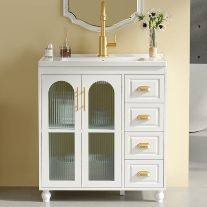 Badmöbel Einzel Waschtisch mit Unterschrank 80cm mit Keramik-Waschbecken,weiß