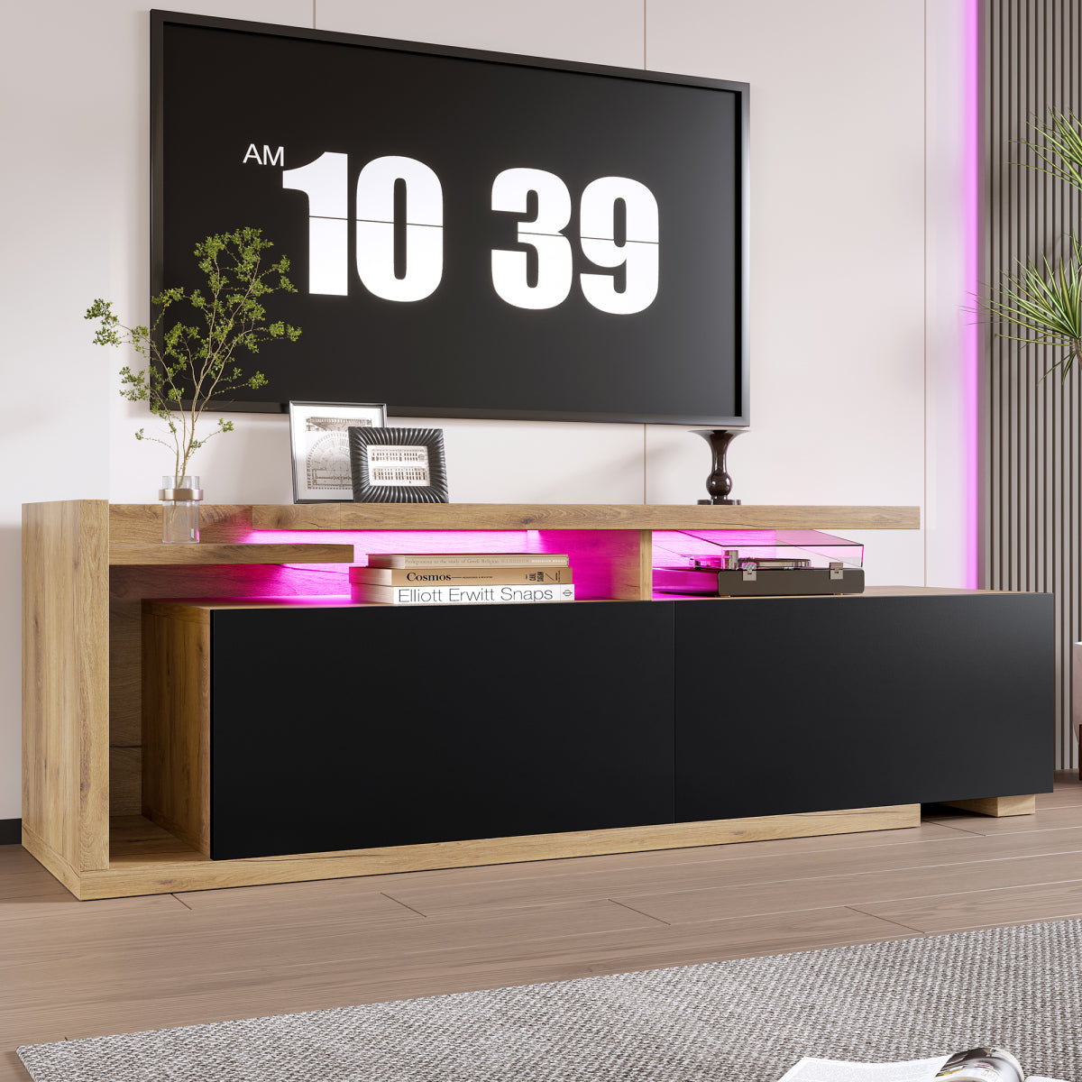 TV-Schrank ausziehbar,  Lowboard Modern mit LED-Beleuchtung