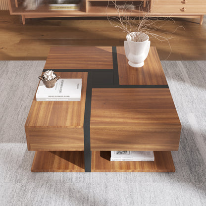 Couchtisch, Tisch mit 4 Schubladen, einzigartige Farbabstimmung und Liniendesign, Stauraum unten. 78*78*36cm