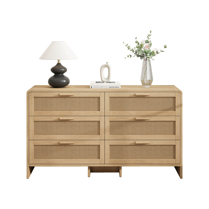 130CM Arc Shaped Corner Rattan Cabinet, 6-Drawers Rattan Storage Cabinet Rattan Drawer, for Living Room Bedroom,and Kitchen, Natural
