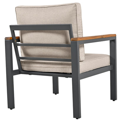 Loungeset, Gartenmöbel-Set mit Rahmen aus verzinktem Stahl, (breites Set, 4-teiliges Esstisch-Set, 1x 2-Sitzer-Sofa, 2x Einzelstühle, 1x Tisch), Akazienholz Tischplatte und Armlehnen,Beige