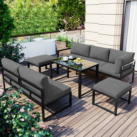 Garten Loungesessel Set, Aluminium Sitzgruppe für Gartenbalkon, mit Liegefunktion, 4-fach verstellbarer Rückenlehne, inkl. weicher Sitz- und Rückenpolster, grau(preview sku:HW00002AAA)