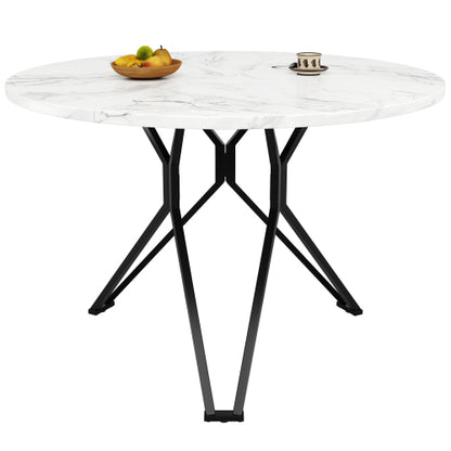 Esstisch-Set (5-teilig), Esstisch-Set mit 4 Stühlen, Modernes Küchen-Esstisch-Set, Runder Küchentisch mit Durchmesser 100 cm, Schwarze Metallbeine, MDF-Marmor-Tischplatte, Graue Samt-Esszimmerstühle