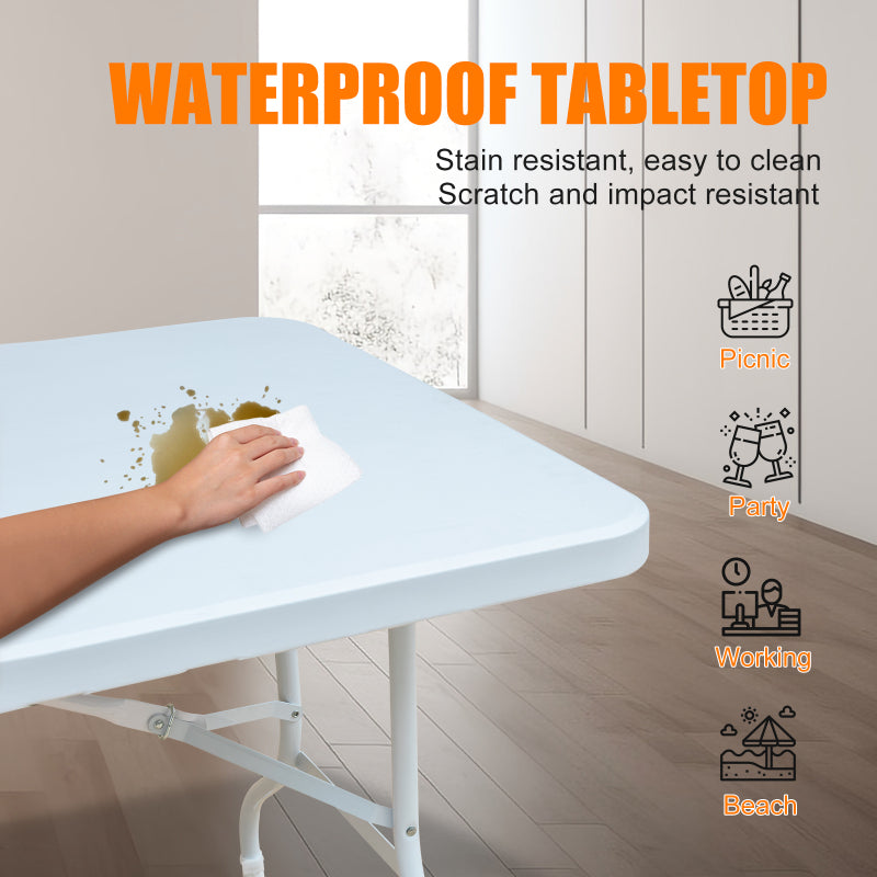 180cm Portable Heavy Duty Folding Table with Handle, Foldable Table, Multi-Functional Fold up Table for Camping Picnic Parties Indoor/Outdoor, Capacity Weight 135KG (White)