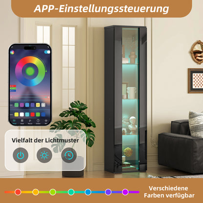 Multifunktionale Vitrine, Glastrennwand, LED-Farbwechsel Licht, schlichtes Design, Schwarz