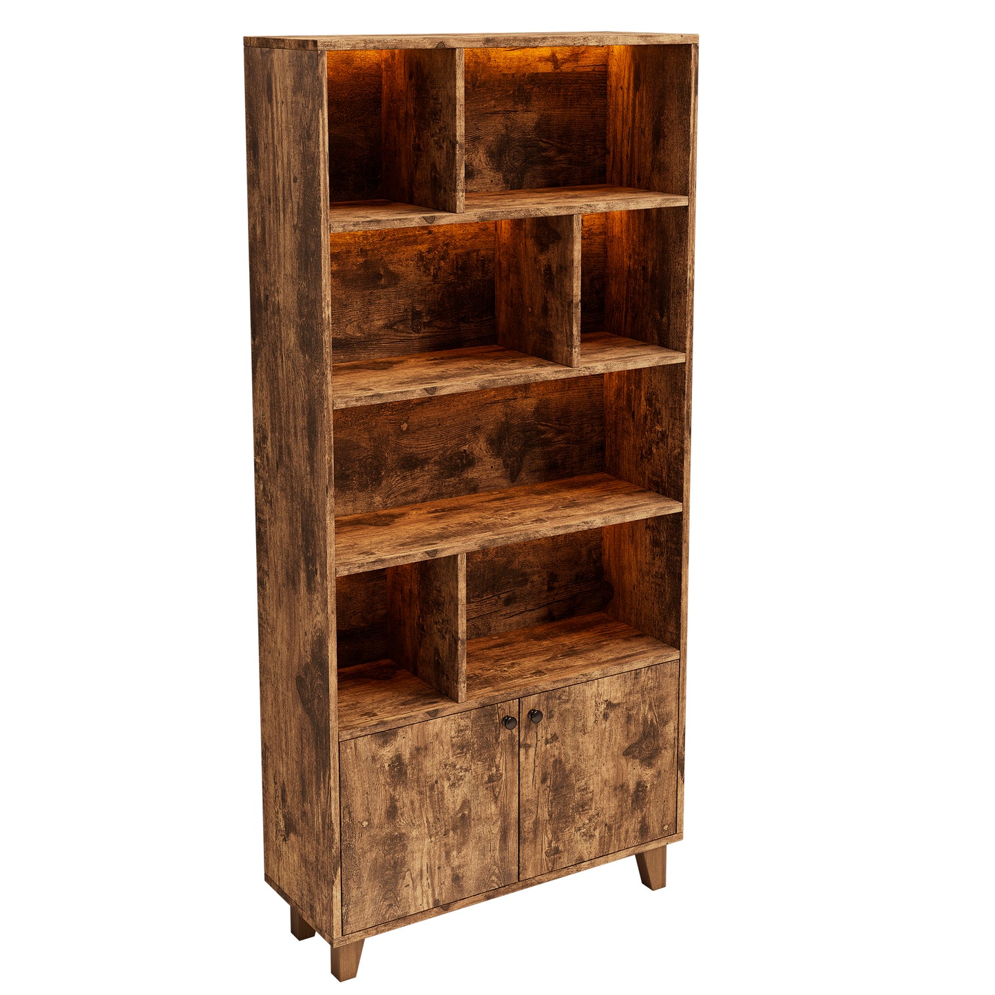 Bücherregal, LED-Farbwechsel-Ambientelicht, Fernbedienung, einfache Form, braun
