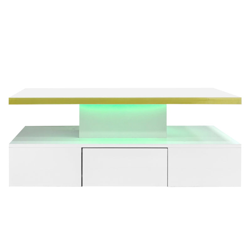 Couchtisch, Tisch mit Schubladen, Hochglanzlackierung, Beistelltisch mit zwei Ablageebenen. Mit LED-Licht