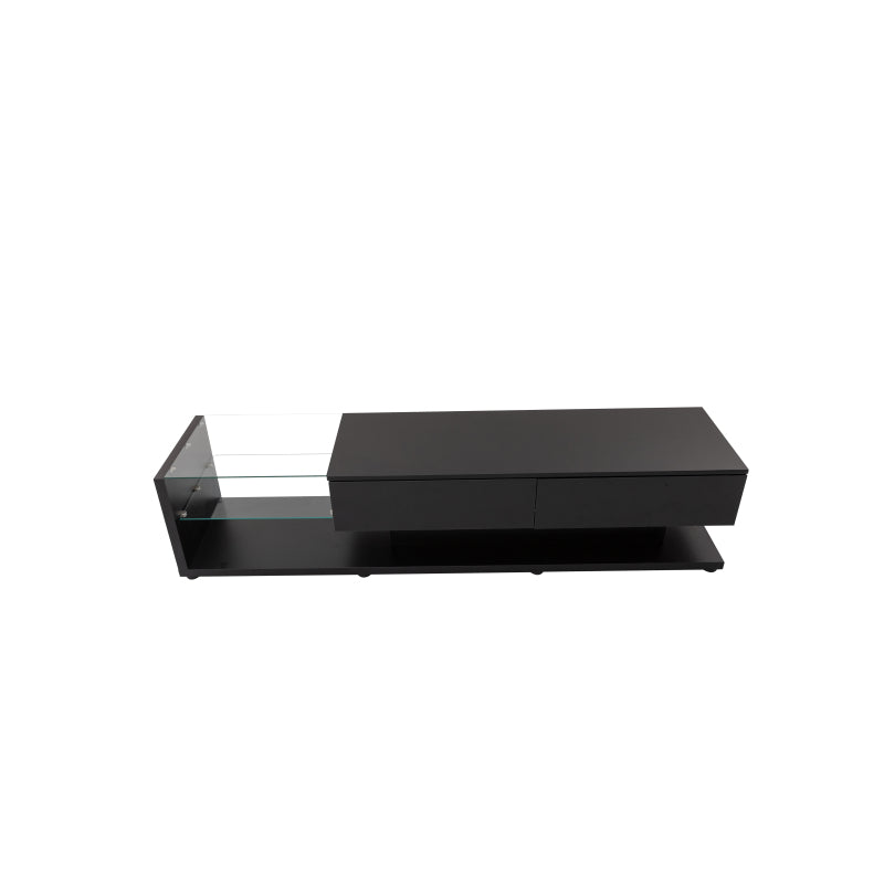 TV-Schränke, Lowboards, Hochglanz-Wohnzimmermöbel. Glastrennwände und variable LED-Beleuchtung. Es verbindet natürlichen, rustikalen Stil mit modernem Design.