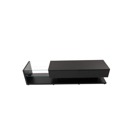 TV-Schränke, Lowboards, Hochglanz-Wohnzimmermöbel. Glastrennwände und variable LED-Beleuchtung. Es verbindet natürlichen, rustikalen Stil mit modernem Design.
