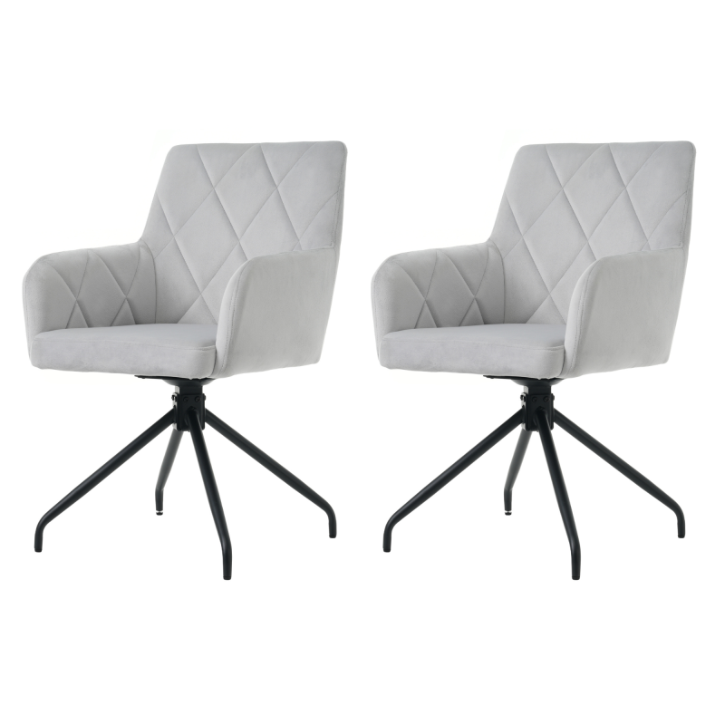 2er Set 360° Drehbarer Esszimmerstühle mit Rautenmuster,Gepolsterter Sessel mit 4 Metallbeinen,Moderner Lounge-Stuhl,Wohnzimmerstuhl für Shlafzimmer,Arbeitzimmer,Lendenwirbelstütze,Samt,Grau