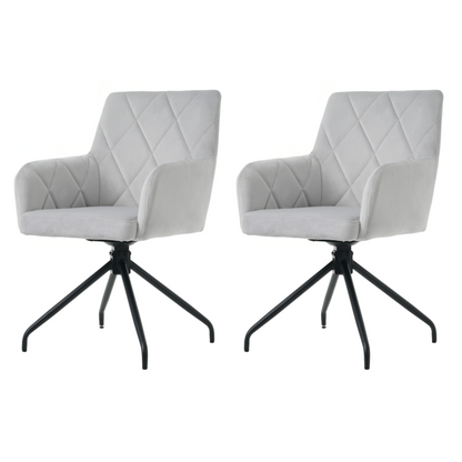 2er Set 360° Drehbarer Esszimmerstühle mit Rautenmuster,Gepolsterter Sessel mit 4 Metallbeinen,Moderner Lounge-Stuhl,Wohnzimmerstuhl für Shlafzimmer,Arbeitzimmer,Lendenwirbelstütze,Samt,Grau