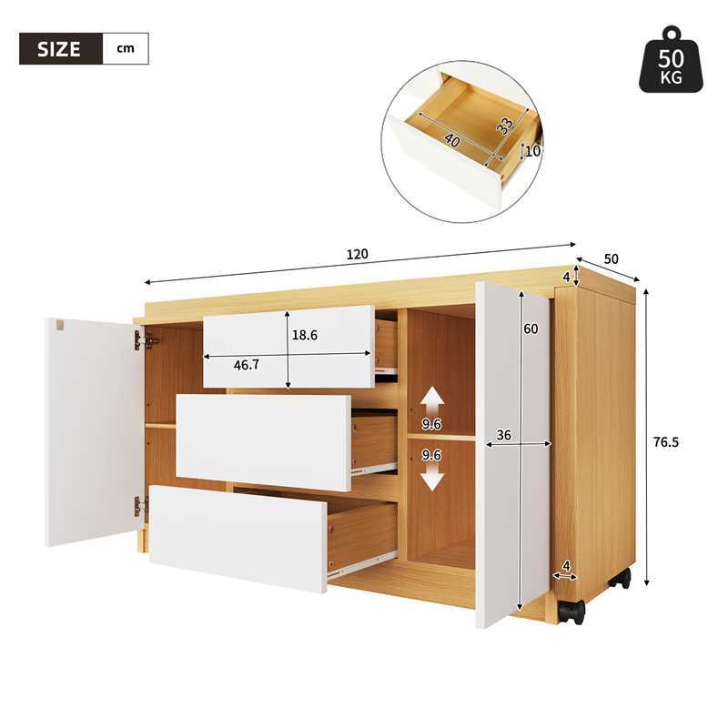 Schreibtisch mit feststellbaren Rollen – multifunktionales Design, 4 cm dickere, drehbare Tischplatte, fest arretierbar, weiß/Eiche, Faltbarer Schreibtisch, Eckschreibtisch, Sideboard,Dicke Materialie