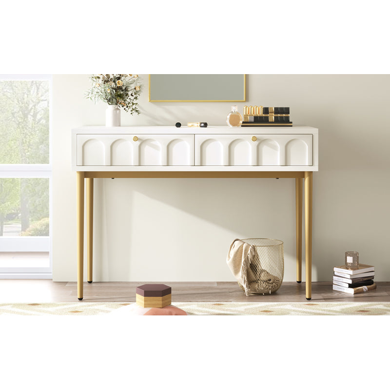 Schminktisch mit 2 Schubladen 76.5cm Höhe ,Kommode Schlafzimmer Highboard Weiss Sideboard Schubladenkommode Kommode für Schlafzimmer, Creme-Weiß -H76.5/B100/T45 cm