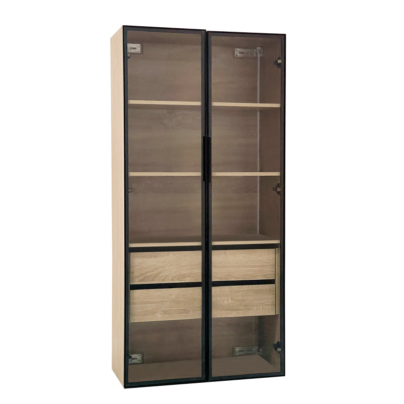 2er-Set  Badezimmerschrank, mittel, mit Lichtleiste, 73 cm breit, mit 2 großen Schubladen und 2 Türen, Glastür