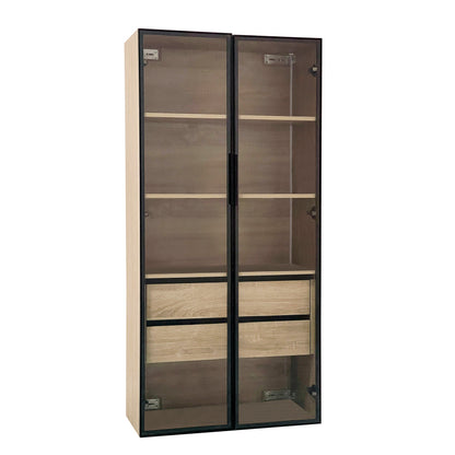 2er-Set  Badezimmerschrank, mittel, mit Lichtleiste, 73 cm breit, mit 2 großen Schubladen und 2 Türen, Glastür
