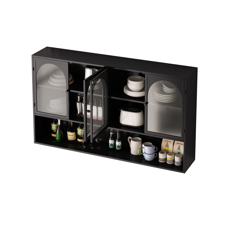 120CM Four-door Glass Wall Cabinet Storage, Wall-mounted,Suitable for Kitchen, Living Room, Bathroom(Black)