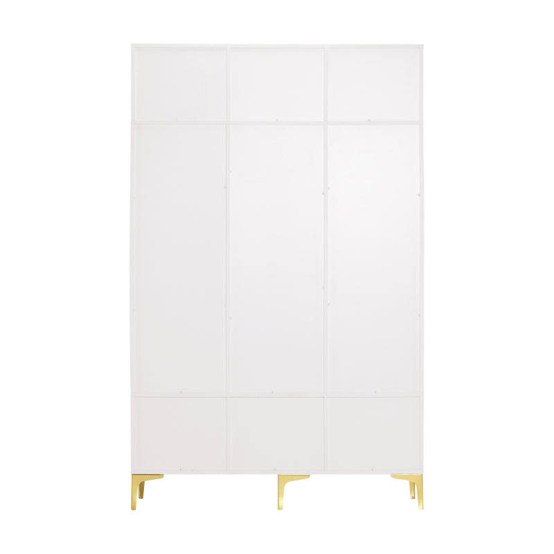 Garderobenset mit Bank, multifunktionale Aufbewahrungsbank, offene Aufbewahrung,6 goldene Haken und Füße, geeignet für Flur, Wohnzimmer, weiß, B120/D40/H191.5CM