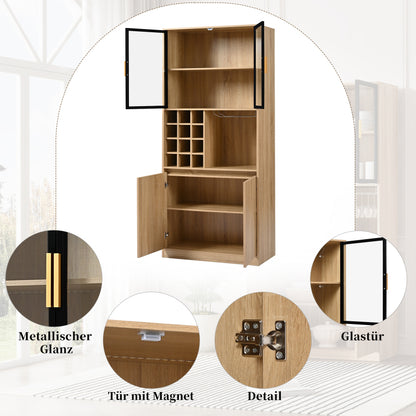 Badezimmerschrank,Spirituosenschrank,Vitrine Vitrinenschrank mit Glastüren und Beleuchtung 180 CM