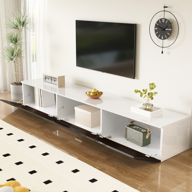 Schwarz-weißer TV-Schrank, 180 cm lang, Hochglanzoberfläche, mit 16-farbiger LED-Beleuchtung, wandmontierbar