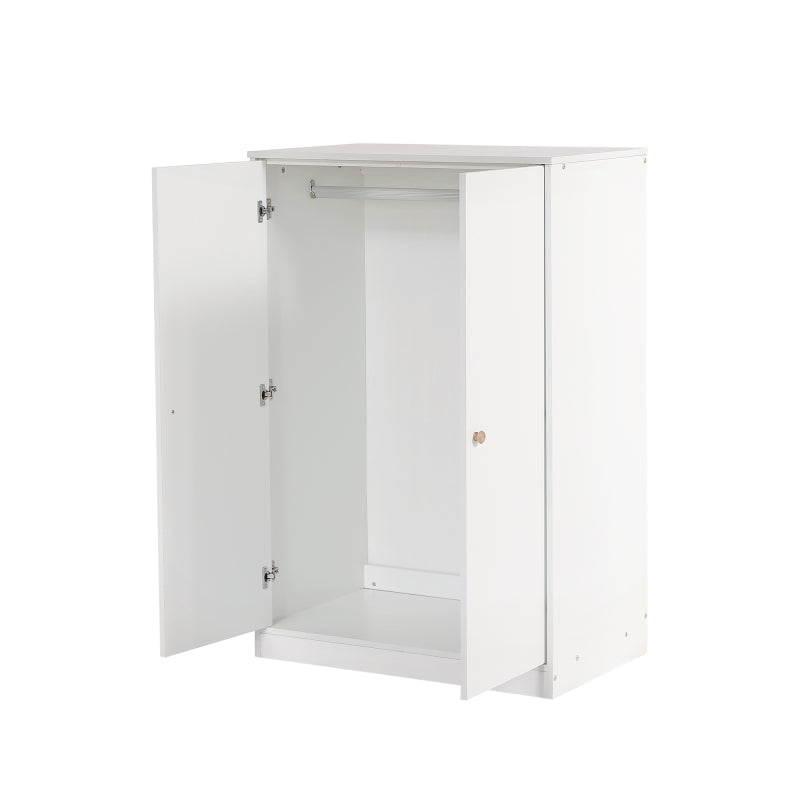 Kleiner Kleiderschrank mit Stange, 2-türiger Kleiderschrank, Schlafzimmer, Wohnzimmer, Kinderkleiderschrank, MDF, Weiß