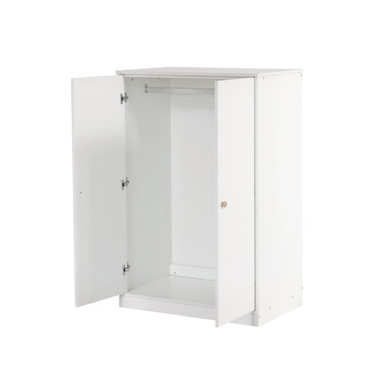 Kleiner Kleiderschrank mit Stange, 2-türiger Kleiderschrank, Schlafzimmer, Wohnzimmer, Kinderkleiderschrank, MDF, Weiß