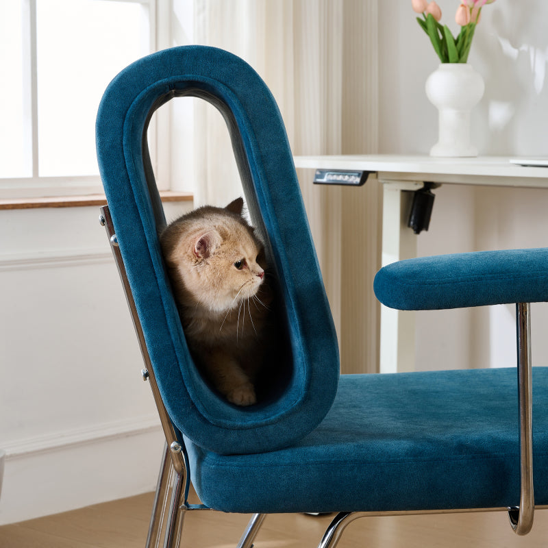 Bürostuhl mit integriertem Katzenbett - Haustierfreundlicher Stuhl, kratzfestes Material,schbreite Sitzfläche, austauschbare Armlehnen, menenfreundliches Design, Katzenbett in der Rückenlehne, Blue