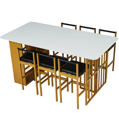 Essgruppe, (Set mit Esstisch, 6 Stühlen), Weiß und Gold