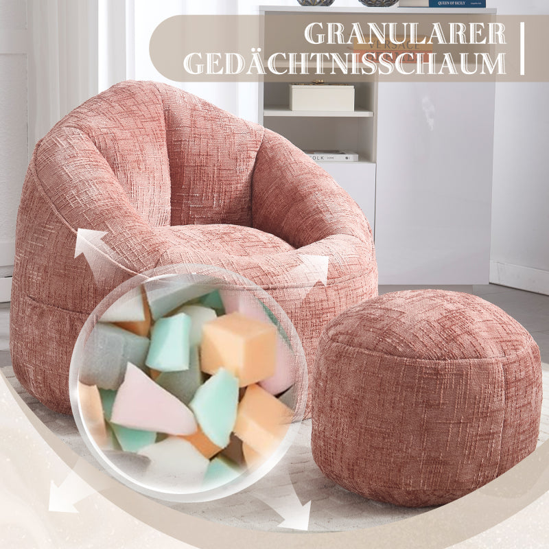 Sitzsack Sofa Stuhl für Erwachsene mit Fußstütze, Rosa