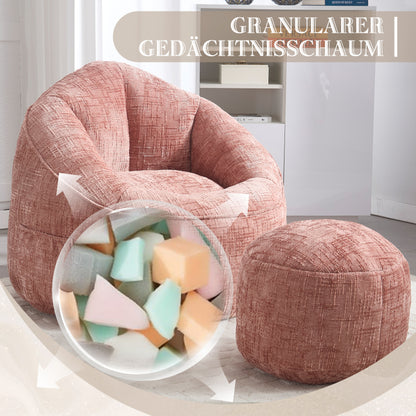 Sitzsack Sofa Stuhl für Erwachsene mit Fußstütze, Rosa