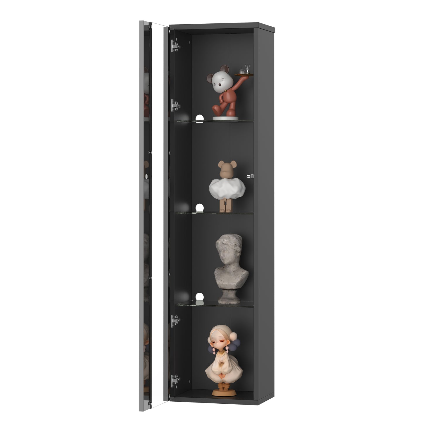 Multifunktionale Vitrine, Glastrennwand, LED-Farbwechsel Licht, schlichtes Design, Schwarz