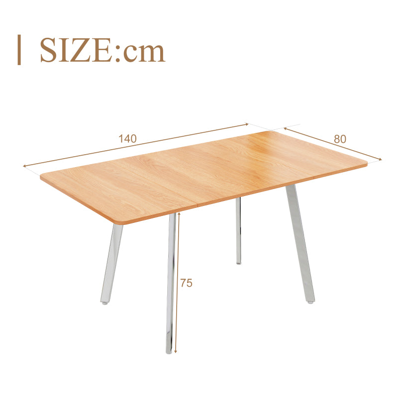 Moderner minimalistischer Esstisch im eleganter Naturfarbe und silber verchromt Beine – 140 cm x 80 cm