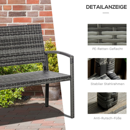 Gartenbank Rattan Optik Parkbank mit Stahlrahmen für 2 Personen Balkonbank bis 320 kg belastbar Grau Gartenmöbel
