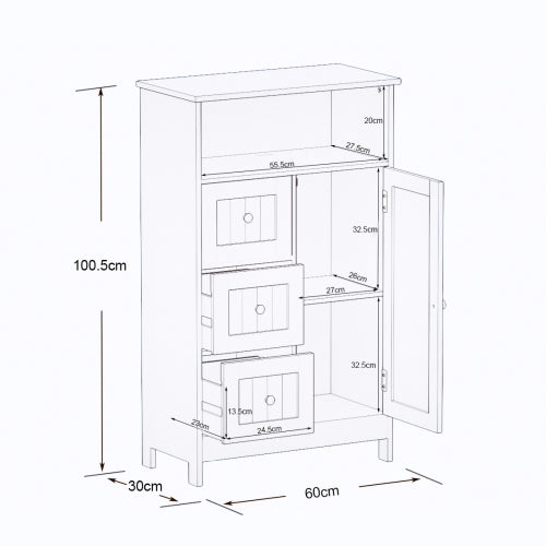 Badezimmer-Standschrank mit 3 Schubladen und 1 Tür – Weiß